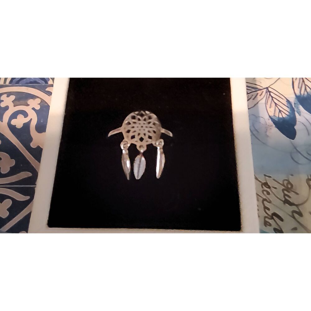 Pretty 925 Sterling Silver Dreamcatcher Ring w/Feather Dangles Sz 9